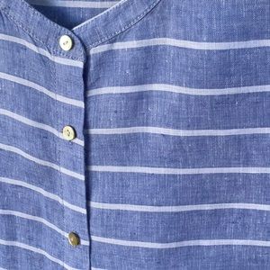 100% Linen Blue with White Stripe 3/4 sleeve Top EUC